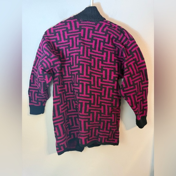 Christian Dior Separates Vintage Lambswool Cardigan Pink & Black Print Size S - Picture 2 of 11